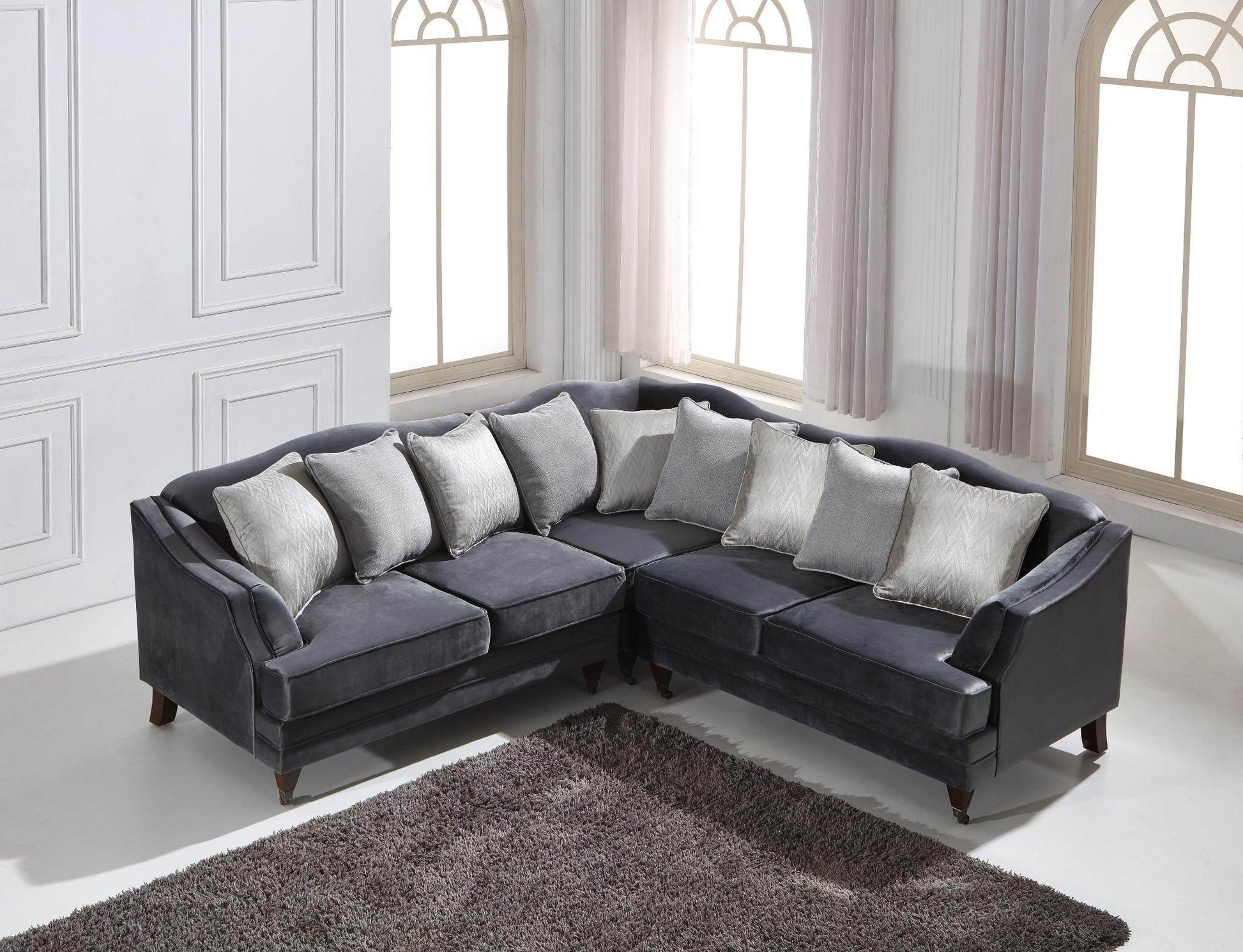 Hampton Corner Sofa in Luxury Dark Grey Velvet - Smartshopper-uk