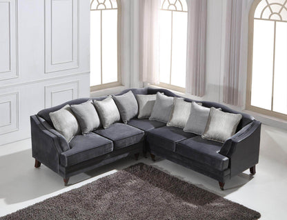Hampton Corner Sofa in Luxury Dark Grey Velvet - Smartshopper-uk