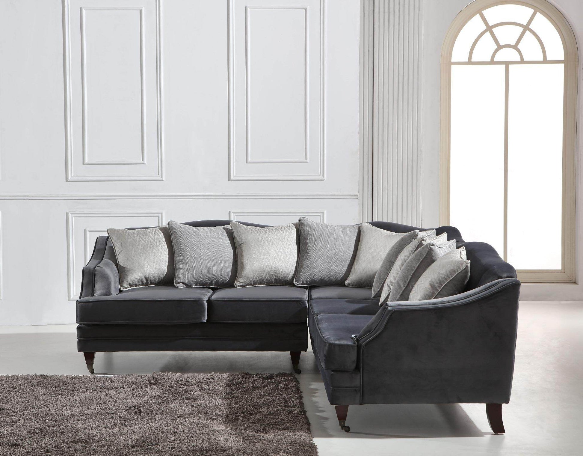 Hampton Corner Sofa in Luxury Dark Grey Velvet - Smartshopper-uk