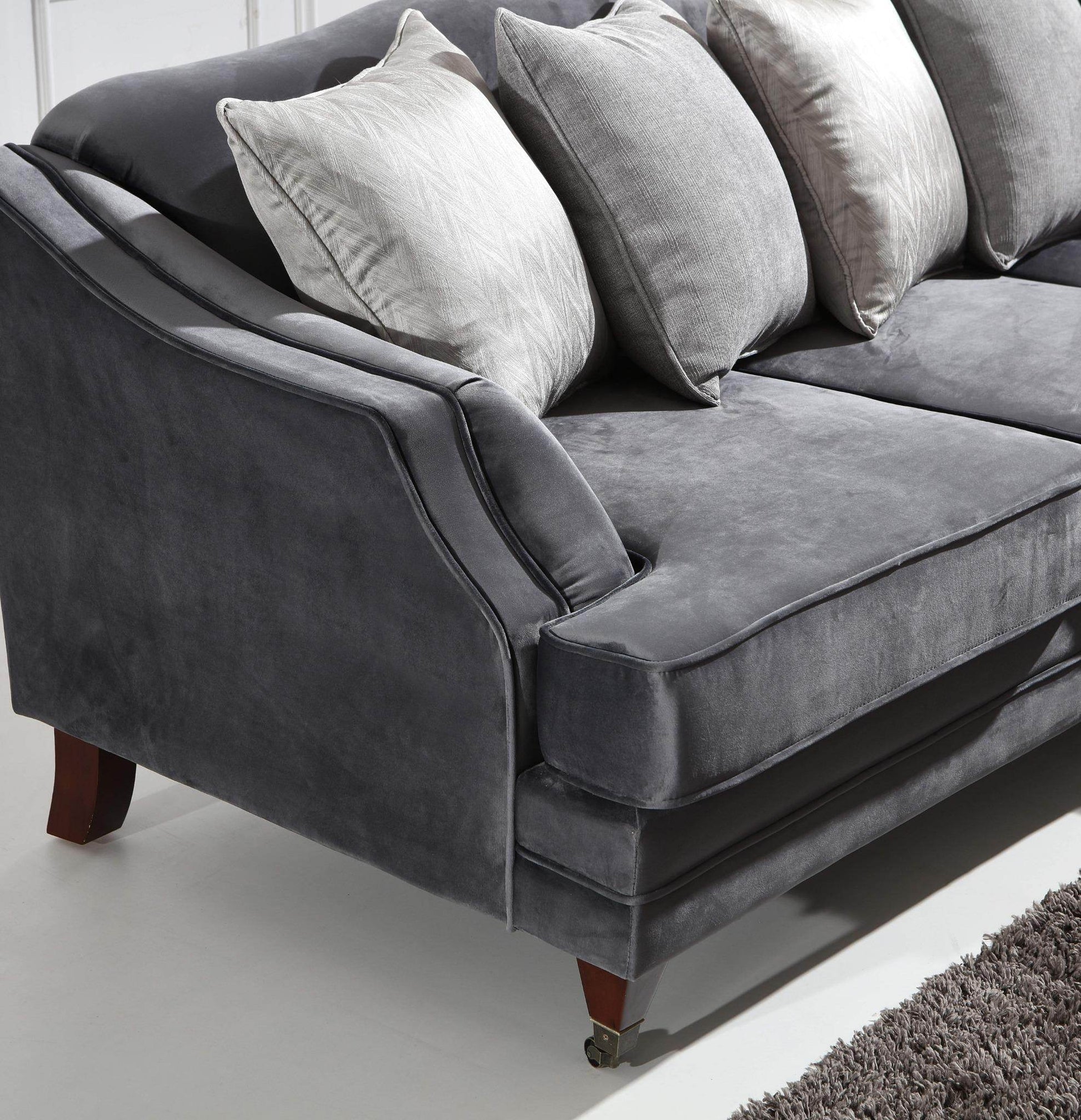 Hampton Corner Sofa in Luxury Dark Grey Velvet - Smartshopper-uk