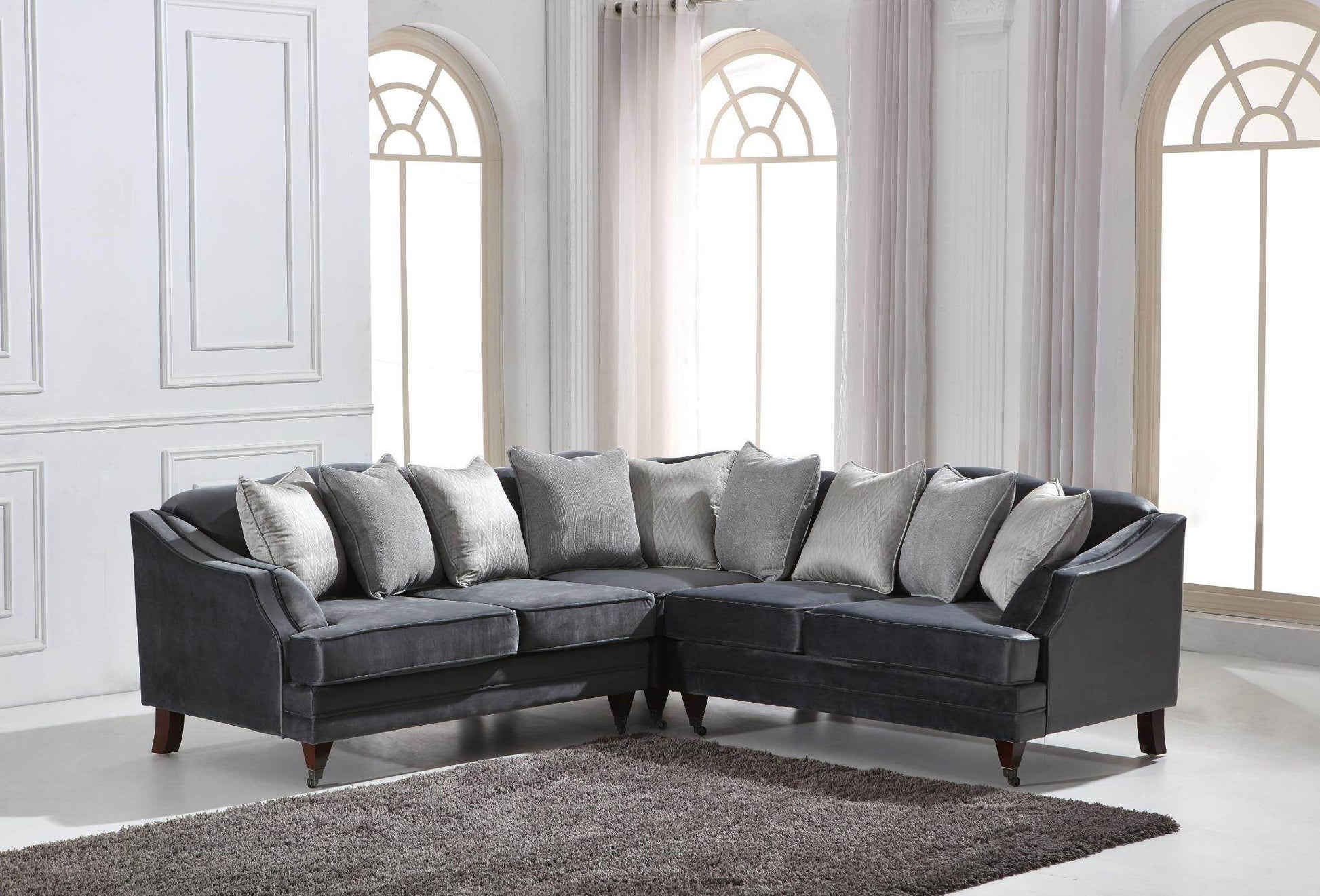 Hampton Corner Sofa in Luxury Dark Grey Velvet - Smartshopper-uk