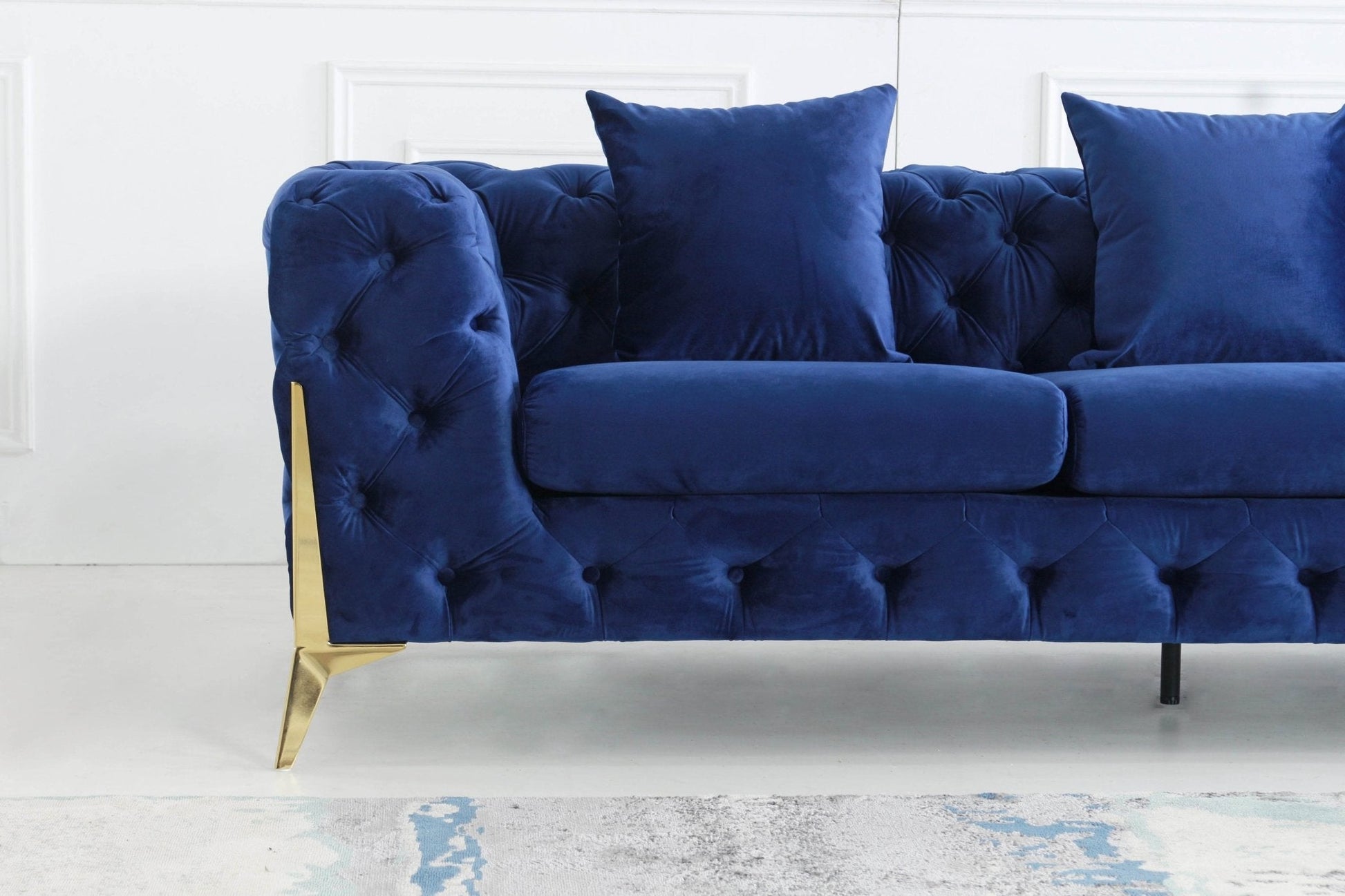 Rocky Chesterfield Closed-End Corner Sofa Set in Navy Blue Velvet - Smartshopper-uk