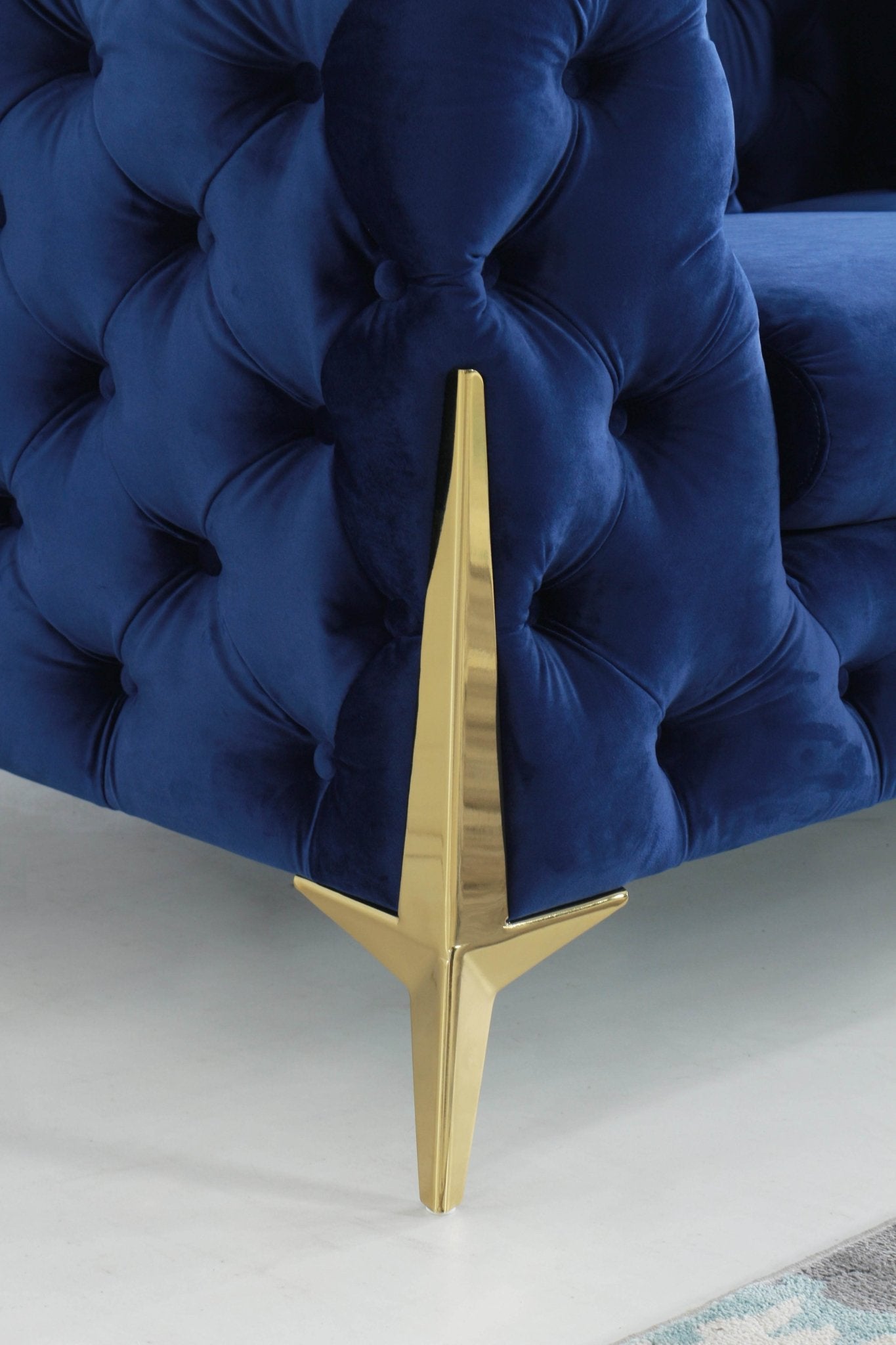 Rocky Chesterfield Closed-End Corner Sofa Set in Navy Blue Velvet - Smartshopper-uk