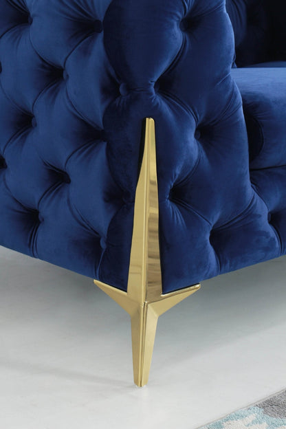 Rocky Chesterfield Closed-End Corner Sofa Set in Navy Blue Velvet - Smartshopper-uk