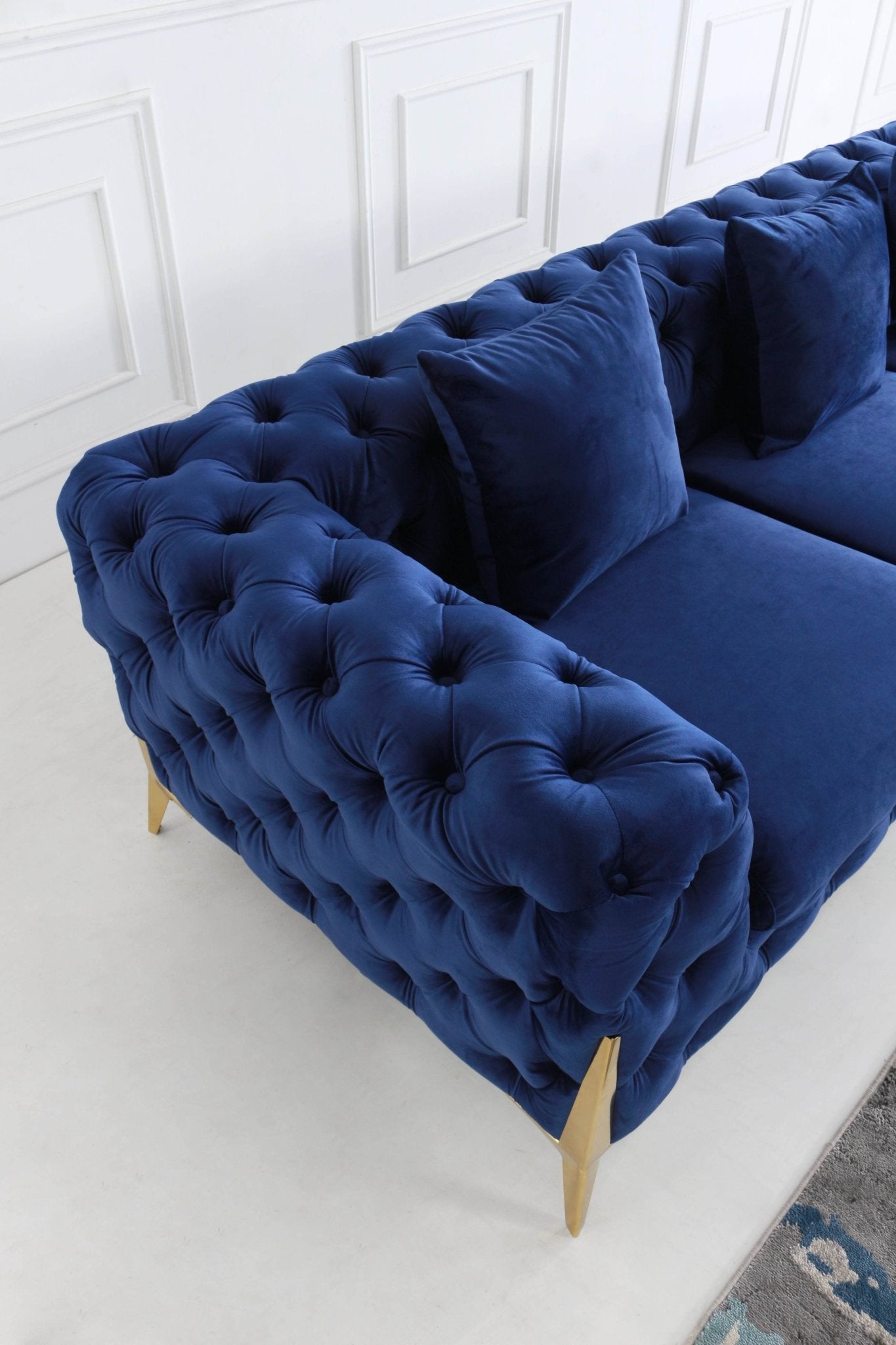 Rocky Chesterfield Closed-End Corner Sofa Set in Navy Blue Velvet - Smartshopper-uk
