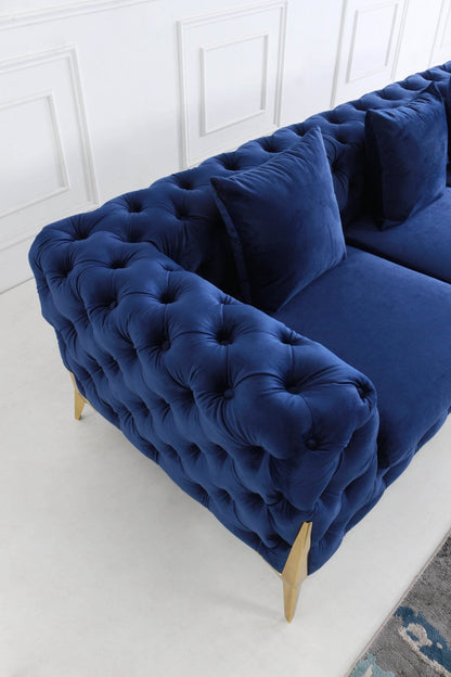 Rocky Chesterfield Closed-End Corner Sofa Set in Navy Blue Velvet - Smartshopper-uk
