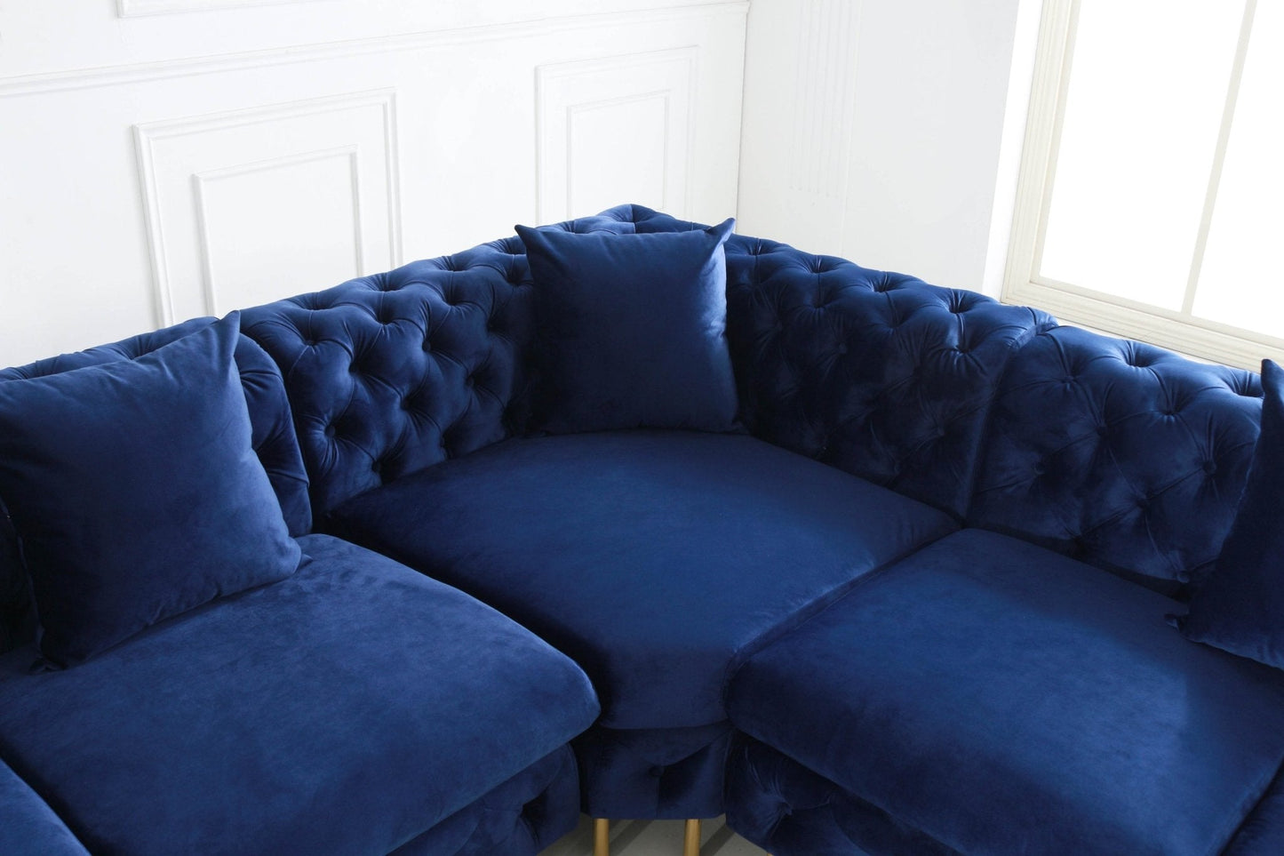 Rocky Chesterfield Closed-End Corner Sofa Set in Navy Blue Velvet - Smartshopper-uk