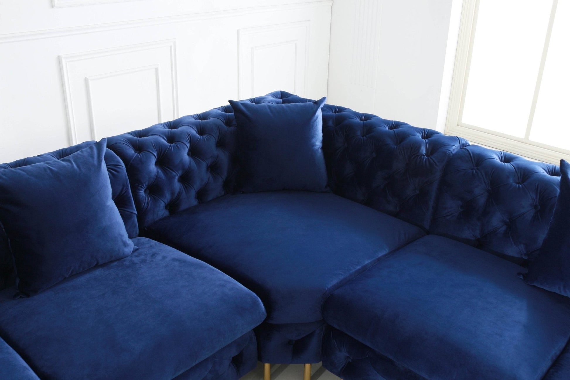 Rocky Chesterfield Closed-End Corner Sofa Set in Navy Blue Velvet - Smartshopper-uk