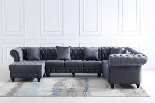 The Classic Chesterfield L Shape Corner Sofa in Luxury Dark Grey Velvet - Smartshopper-uk