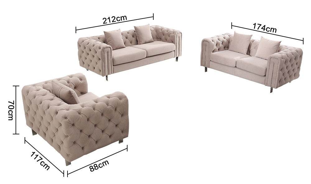 Luxury Cream Velvet Modern Chesterfield Sofa Set | Elegant 3-Seater, 2-Seater & 1-Seater Options - UK Luxury Furniture