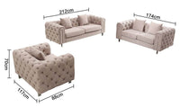 Luxury Cream Velvet Modern Chesterfield Sofa Set | Elegant 3-Seater, 2-Seater & 1-Seater Options - UK Luxury Furniture