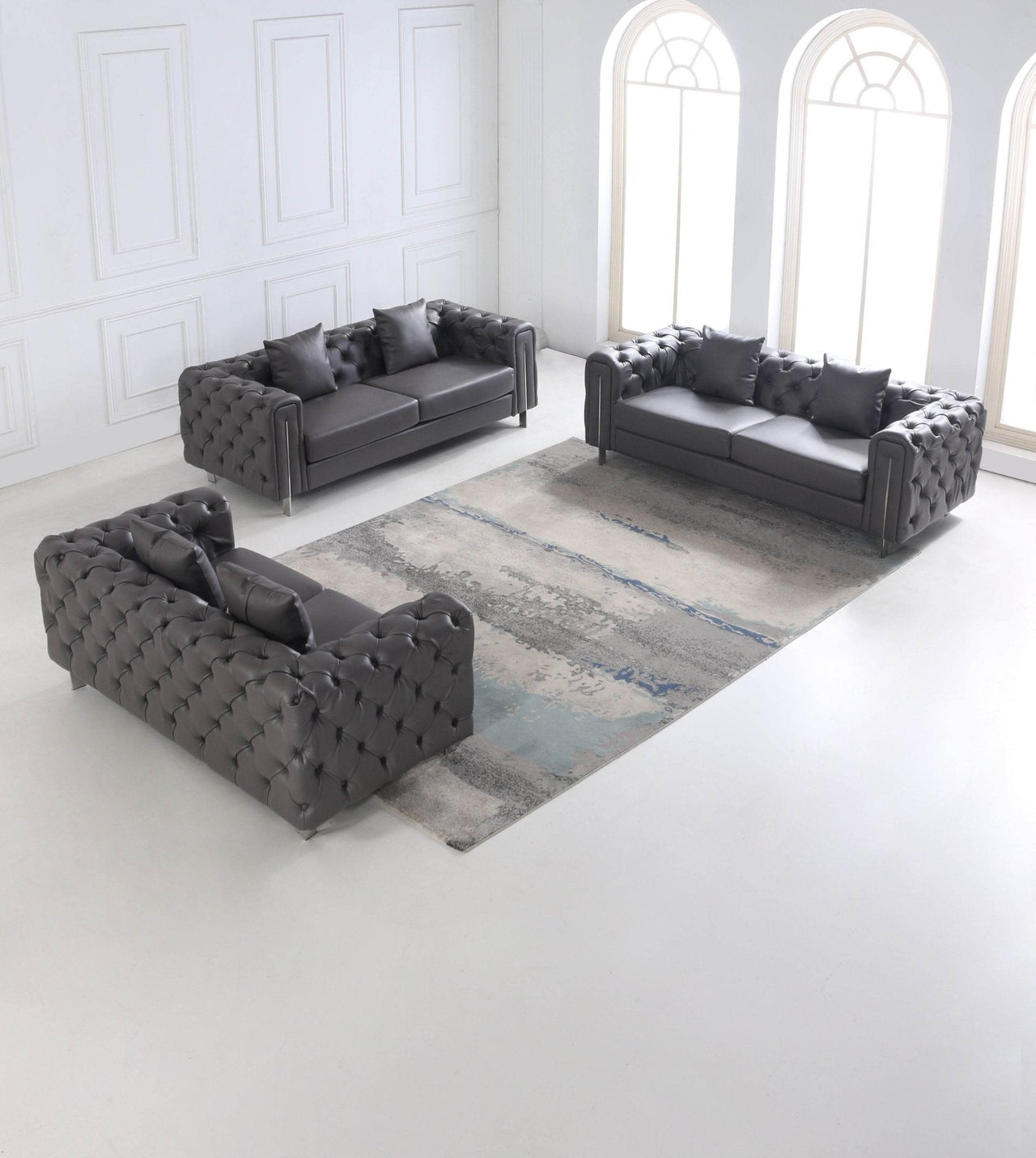 Luxury Dark Grey Chesterfield Sofa Set with Gold Legs - Modern Elegance for Sophisticated Living - UK Luxury Furniture