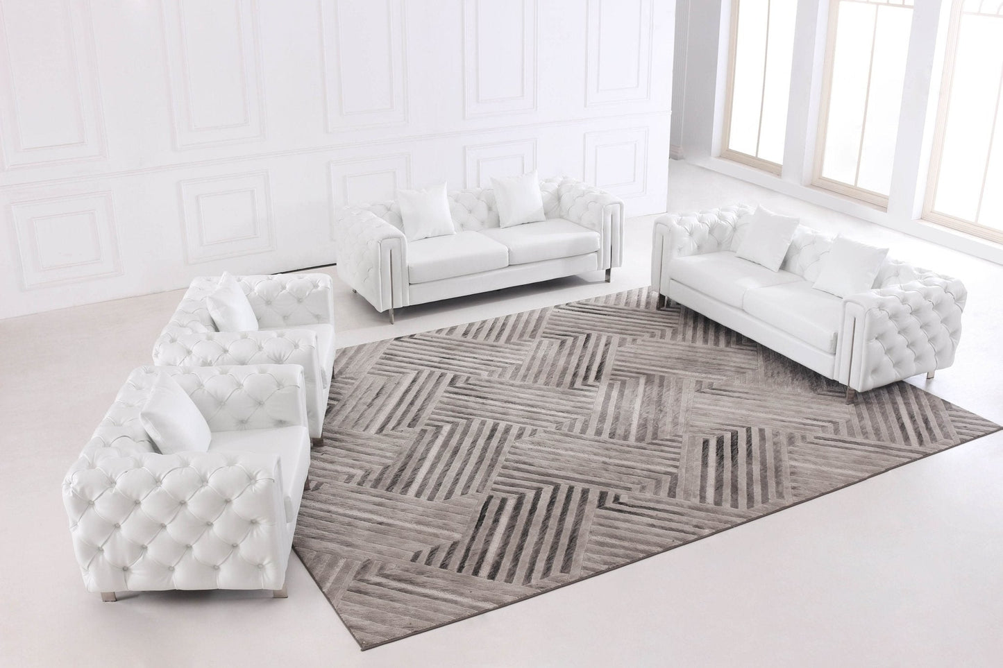 The Modern Chesterfield Sofa Set in Luxury White Leather - Smartshopper-uk