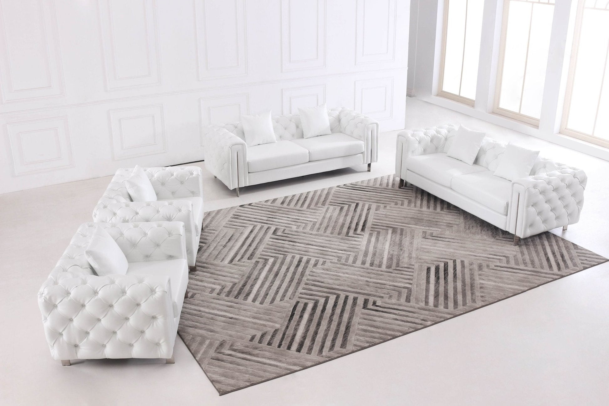 The Modern Chesterfield Sofa Set in Luxury White Leather - Smartshopper-uk