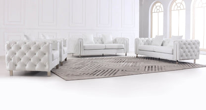 The Modern Chesterfield Sofa Set in Luxury White Leather - Smartshopper-uk