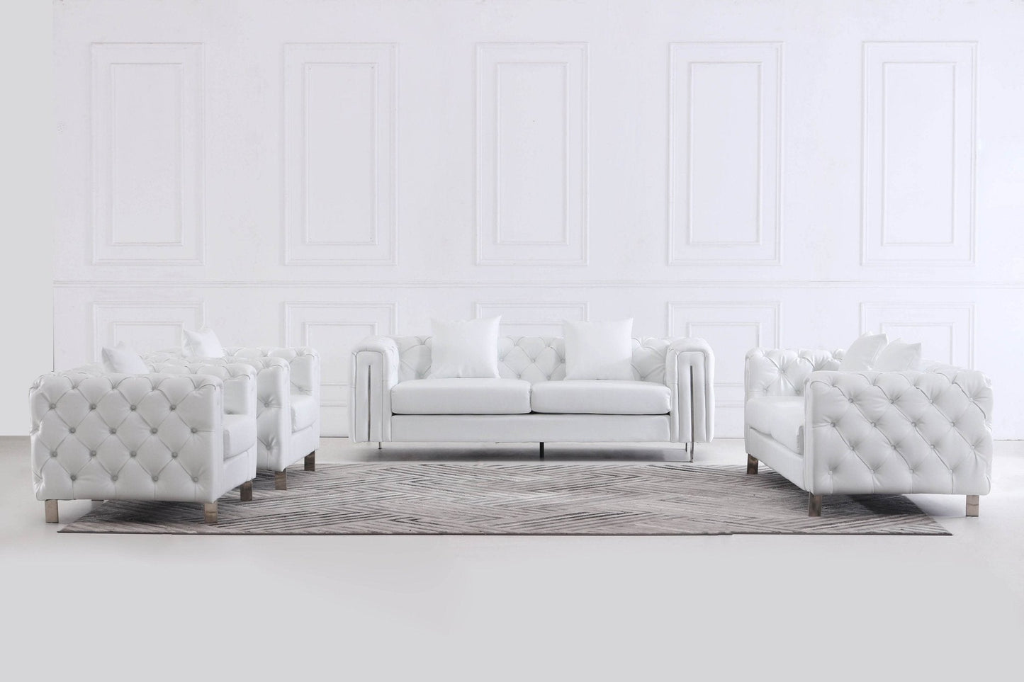 The Modern Chesterfield Sofa Set in Luxury White Leather - Smartshopper-uk