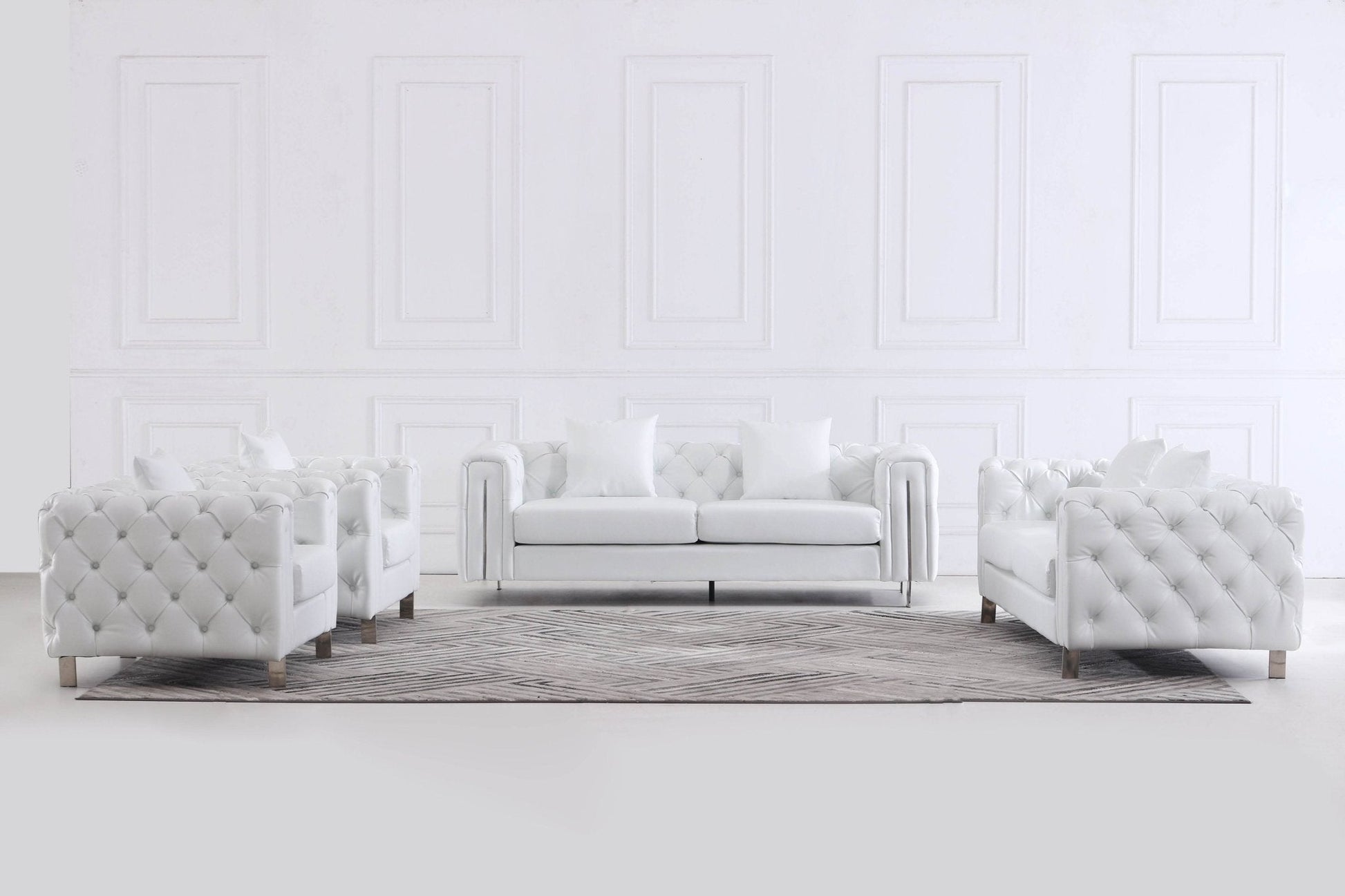 The Modern Chesterfield Sofa Set in Luxury White Leather - Smartshopper-uk