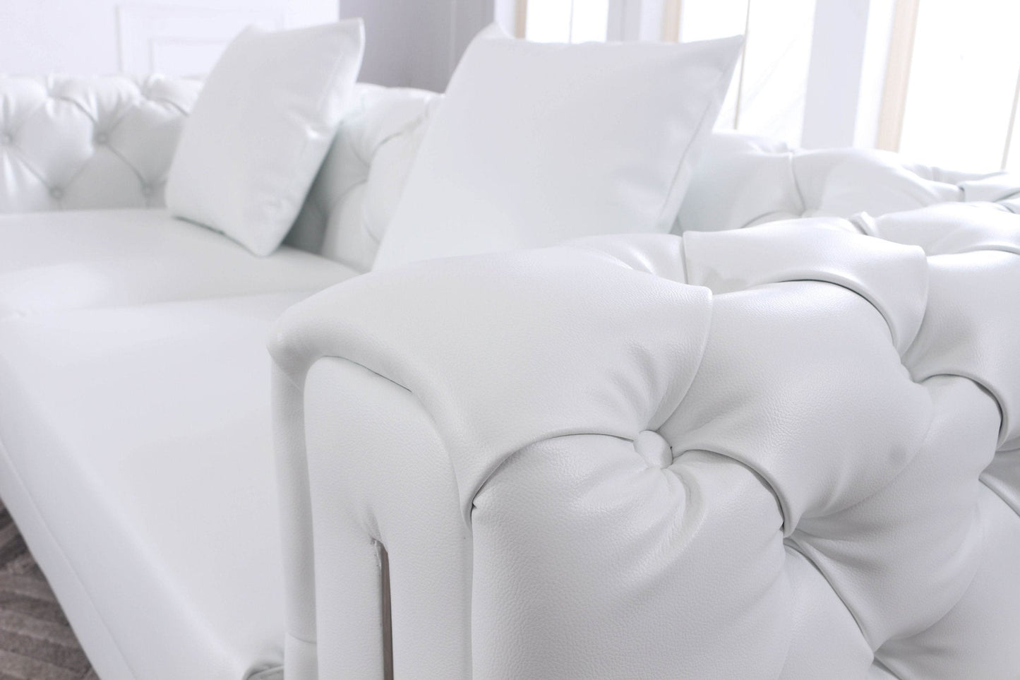 The Modern Chesterfield Sofa Set in Luxury White Leather - Smartshopper-uk