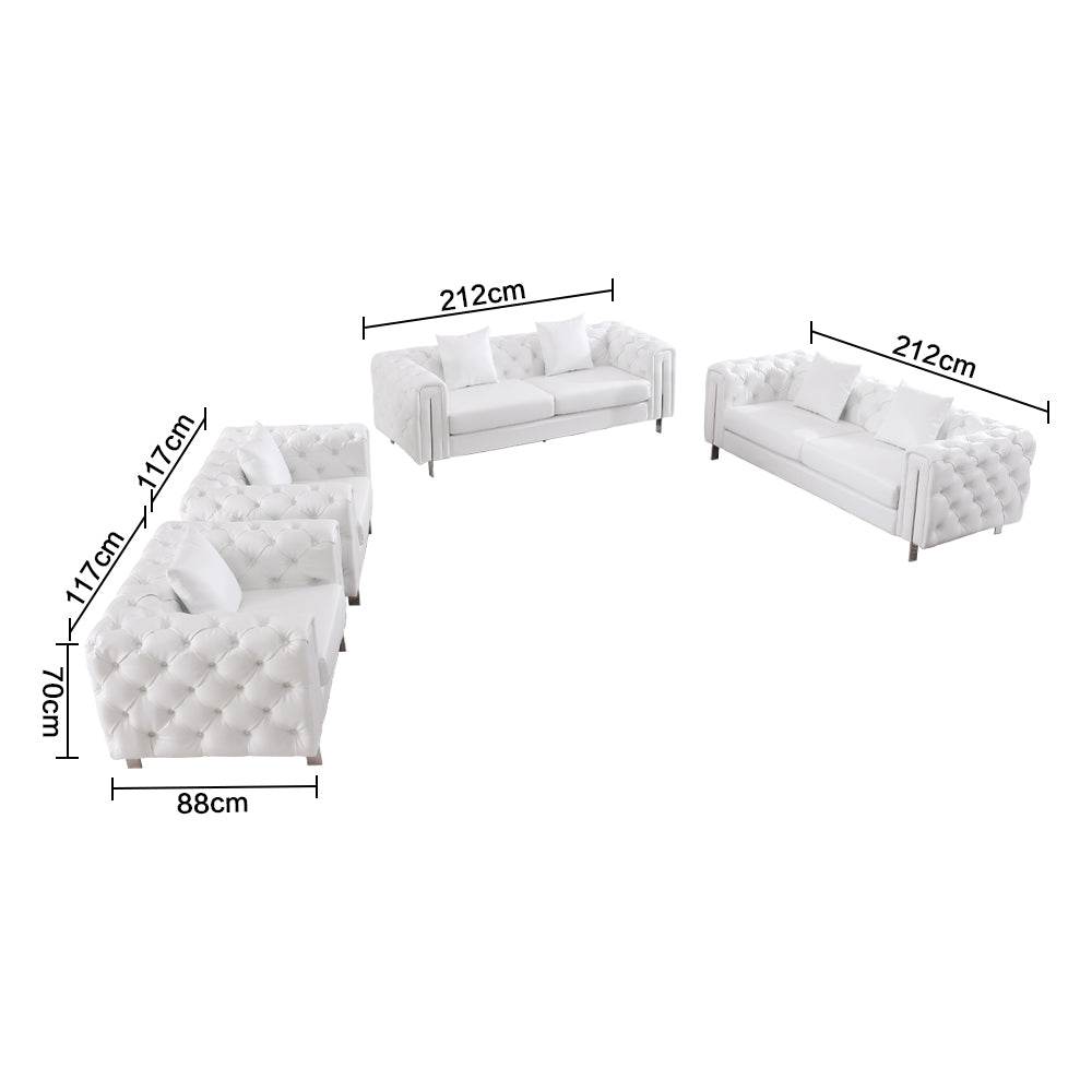 The Modern Chesterfield Sofa Set in Luxury White Leather - Smartshopper-uk