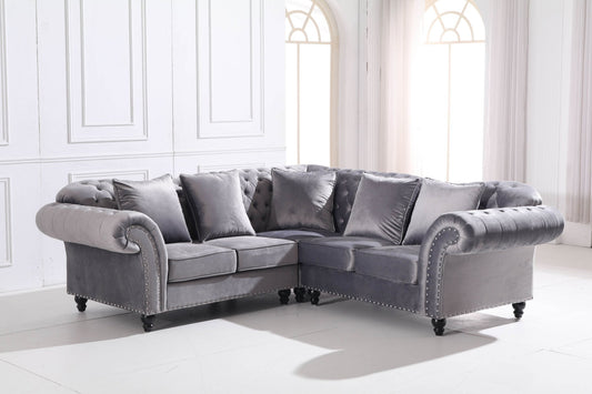 The New Chesterfield L Shape Corner Sofa in Luxury Dark Grey Velvet - Smartshopper-uk