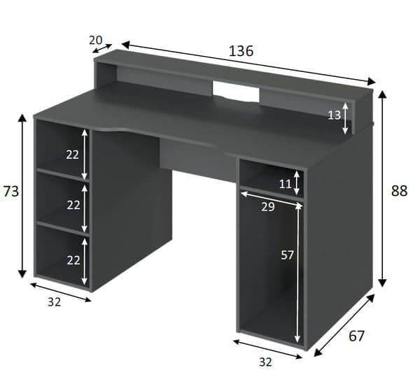 Sega Dark Grey Gaming Desk with Hutch: Ergonomic, Stylish, and Functional - UK Luxury Furniture