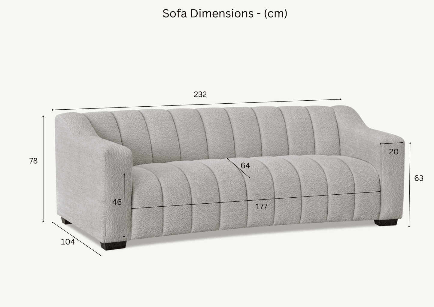 Aluxo Astoria 3 Seater Sofa in Iron Boucle Fabric - UK Luxury FurnitureAluxo Astoria 3 Seater Sofa in Iron Boucle FabricSofasAluxoUK Luxury Furniture8746763183897150952736538971Detailed image of the dimensions of the Aluxo Astoria 3 Seater Sofa in Iron Boucle Fabric, featuring a modern design and comfortable layout, perfect for stylish living rooms. Luxury Furniture.
