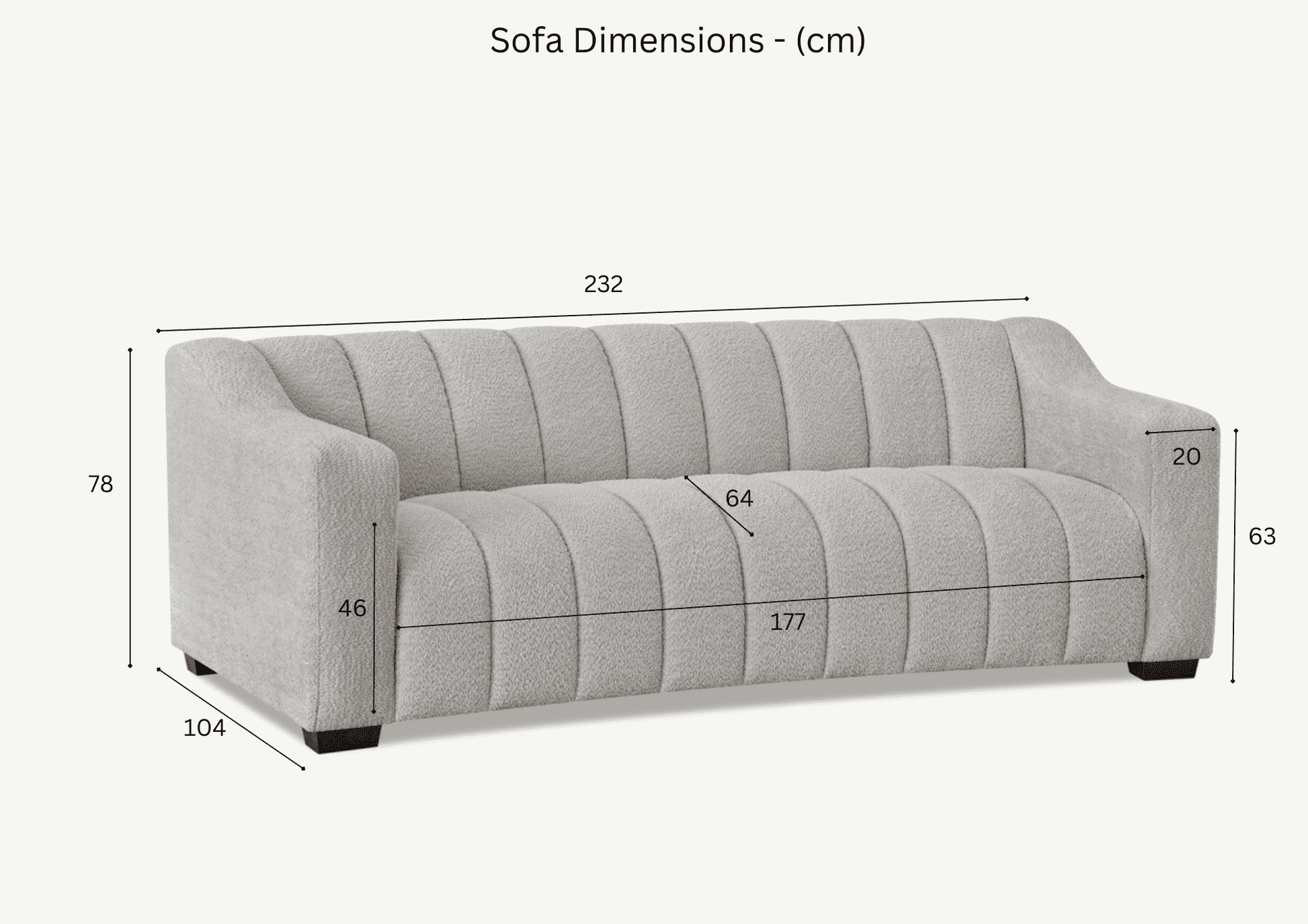 Aluxo Astoria 3 Seater Sofa in Iron Boucle Fabric - UK Luxury FurnitureAluxo Astoria 3 Seater Sofa in Iron Boucle FabricSofasAluxoUK Luxury Furniture8746763183897150952736538971Detailed image of the dimensions of the Aluxo Astoria 3 Seater Sofa in Iron Boucle Fabric, featuring a modern design and comfortable layout, perfect for stylish living rooms. Luxury Furniture.