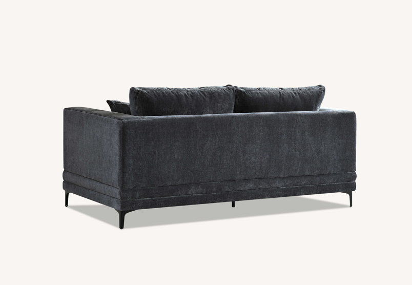 Elegant back view of the Aluxo Lenox Sofa Range in Steel Velvet showcasing its sleek design and plush cushions.
