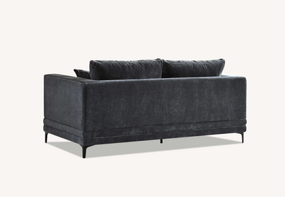 Elegant back view of the Aluxo Lenox Sofa Range in Steel Velvet showcasing its sleek design and plush cushions.
