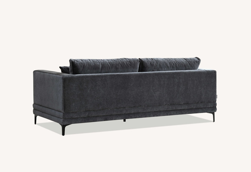Classic back perspective of the Aluxo Lenox Sofa Range in Steel Velvet highlighting its minimalistic silhouette.