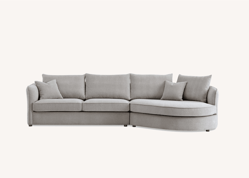 Aluxo Rubin Curved Corner Chaise Sofa in Pebble Boucle - Luxe Comfort Design for Modern Interiors - UK Luxury Furniture