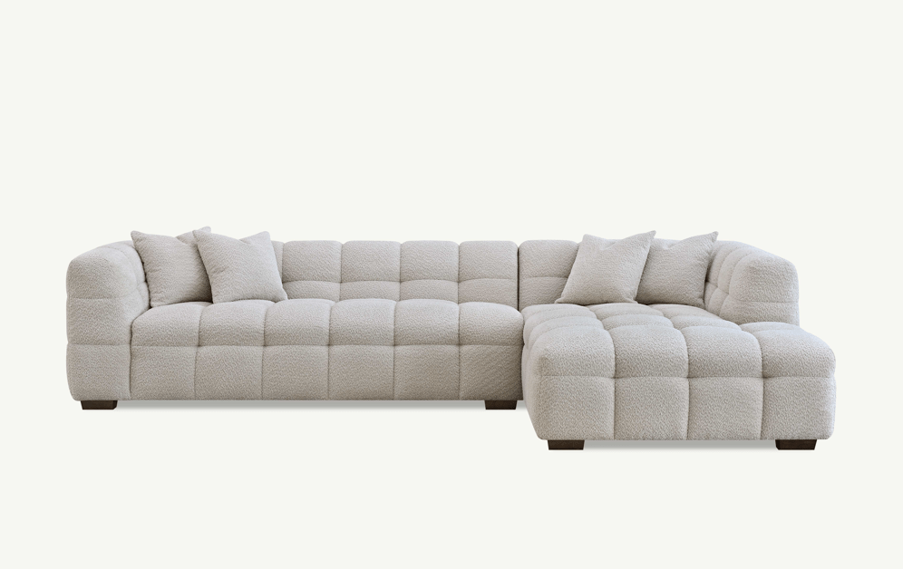 Aluxo Tribeca Right Hand Corner Group in Oatmeal Boucle Fabric - UK Luxury FurnitureAluxo Tribeca Right Hand Corner Group in Oatmeal Boucle FabricSofasAluxoUK Luxury Furniture8746763773429950952750334299Aluxo Tribeca Right Hand Corner Group in Oatmeal Boucle Fabric isolated on neutral background, highlighting its contemporary design and inviting comfort.