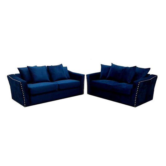 Stylish Lincoln 3 & 2 Seater Sofa Set with Scatter Back Cushions by Furnish 365 Limited, featuring a sleek design in navy blue.