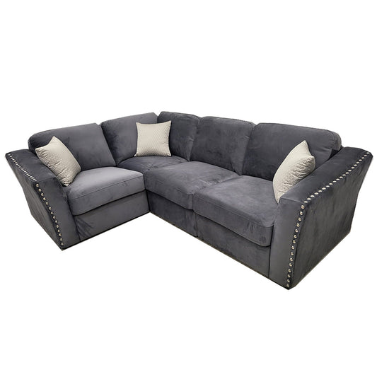 Lincoln 4 Piece Corner Sofa by Furnish 365 Limited, featuring a stylish grey upholstery and chrome stud detailing, ideal for comfortable living room settings.