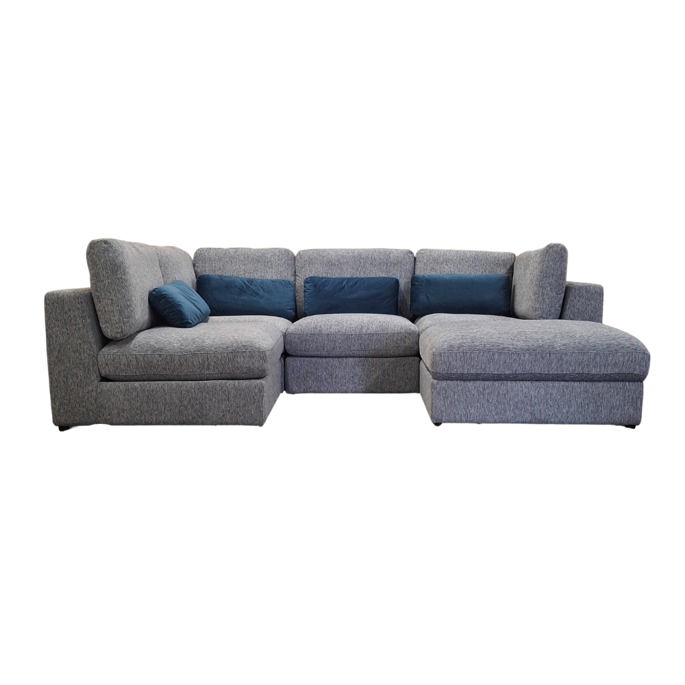 Full view of the Madison U Shape Sofa in blue and grey by Furnish 365 Limited, elegantly designed for comfort and style in large spaces.
