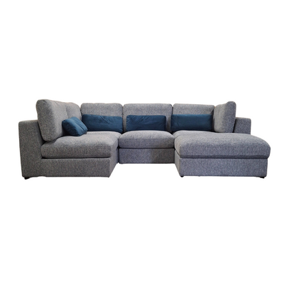 Full view of the Madison U Shape Sofa in blue and grey by Furnish 365 Limited, elegantly designed for comfort and style in large spaces.