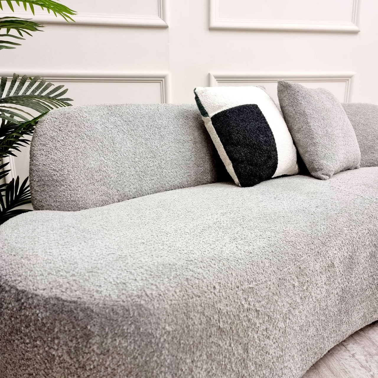 Luxury Miami 3 Seater Sofa in Soft Boucle Fabric with Elegant Curves - Available in Black & Silver Grey - UK Luxury Furniture