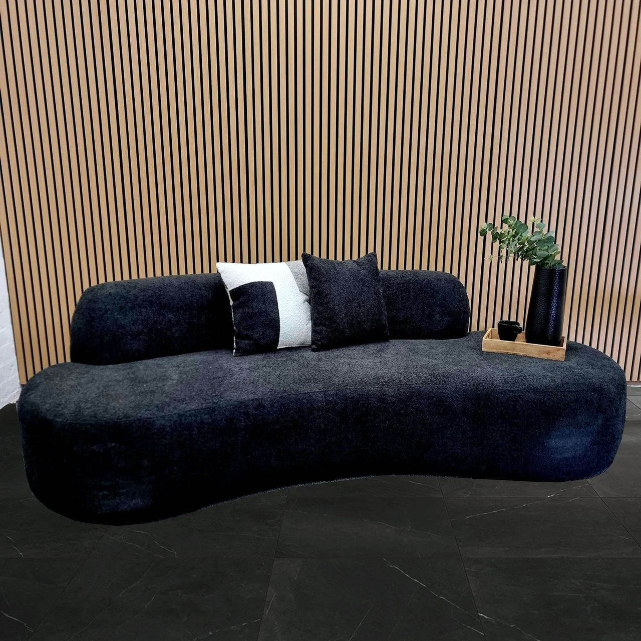 Luxury Miami 3 Seater Sofa in Soft Boucle Fabric with Elegant Curves - Available in Black & Silver Grey - UK Luxury Furniture