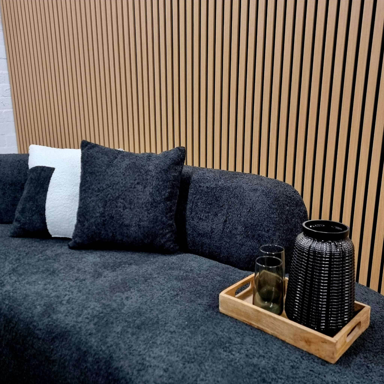 Luxury Miami 3 Seater Sofa in Soft Boucle Fabric with Elegant Curves - Available in Black & Silver Grey - UK Luxury Furniture