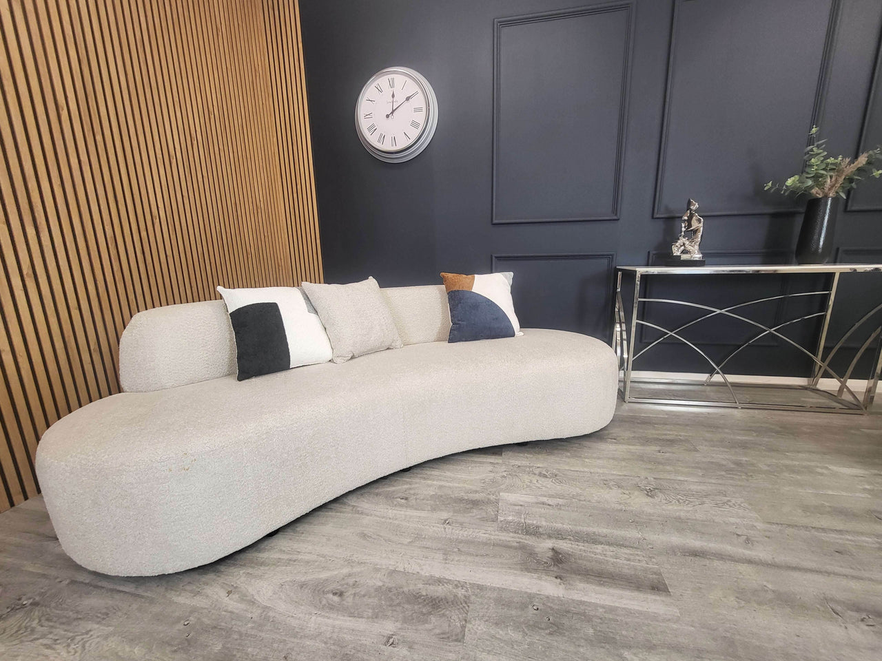Luxury Miami 3 Seater Sofa in Soft Boucle Fabric with Elegant Curves - Available in Black & Silver Grey - UK Luxury Furniture
