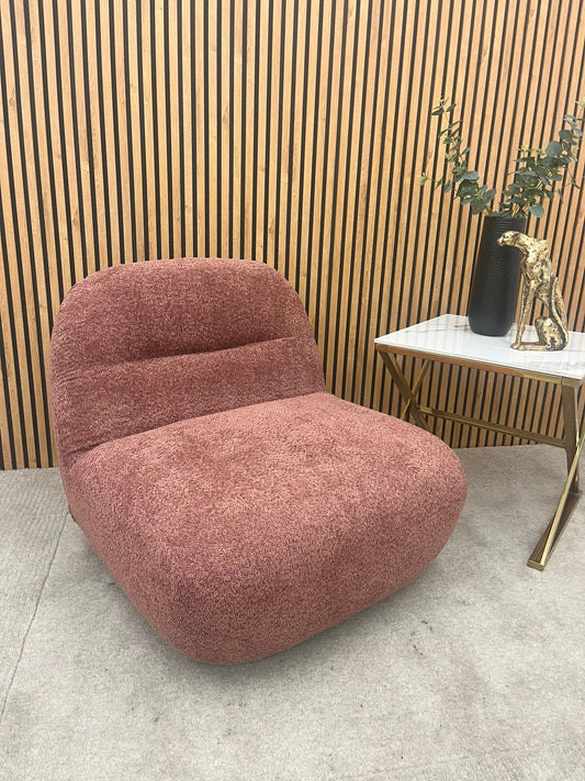 Miami Swivel Accent Chair in blush orange boucle fabric by Furnish 365 Limited. This stylish accent chair features a unique, compact design perfect for modern interiors.