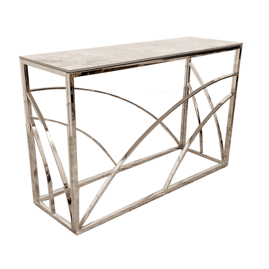 Stella Chrome Console Table with Stomach Ash Grey Sintered Top - Smartshopper-uk