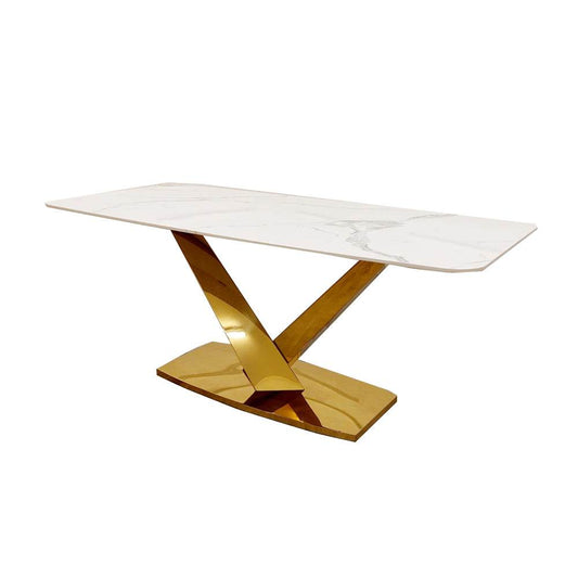 Valeo Gold 1.8 Dining Table with Polar White Sintered Stone Top - Smartshopper-uk
