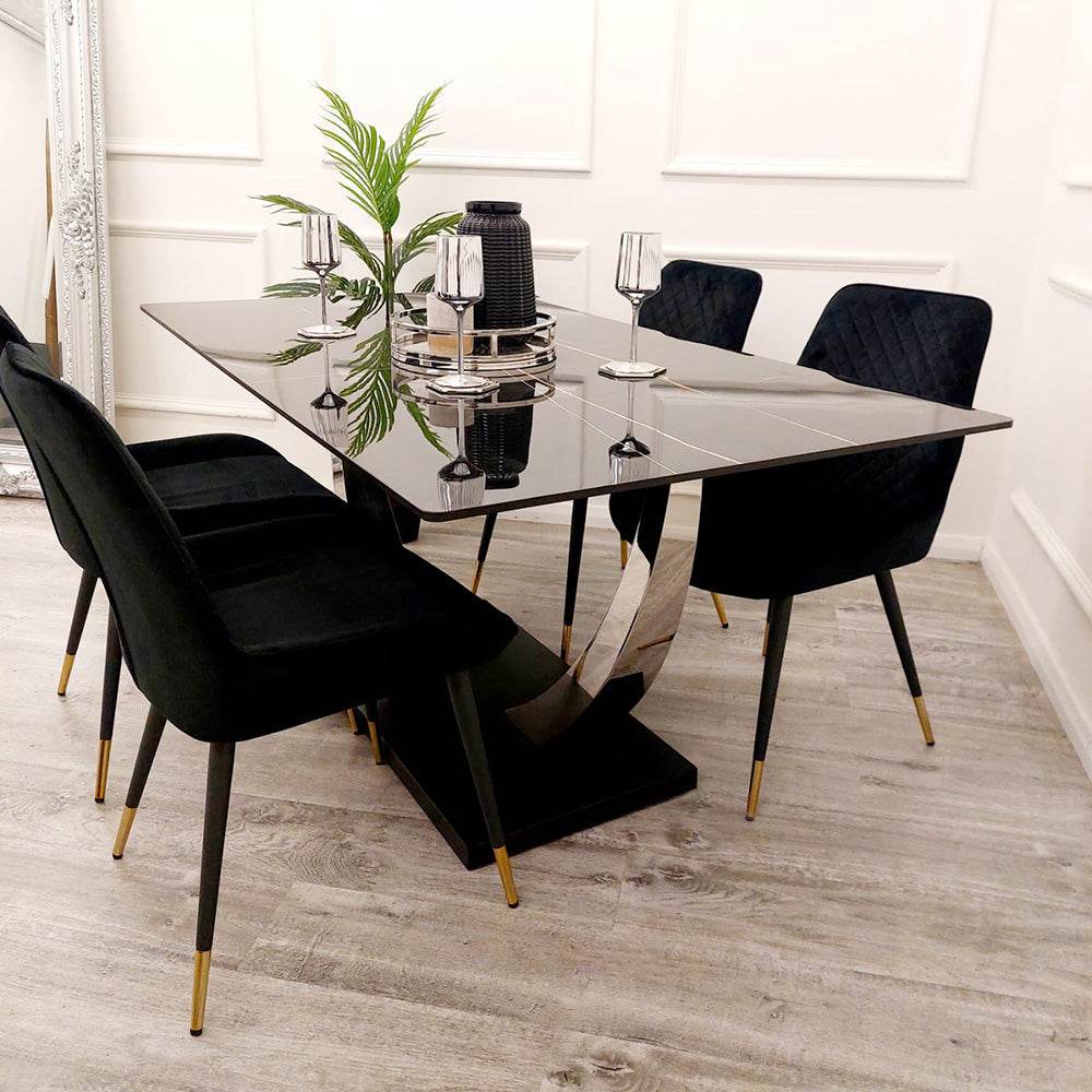 Venus 1.6 Chrome Dining Table with Black Sintered Stone Top - Smartshopper-uk