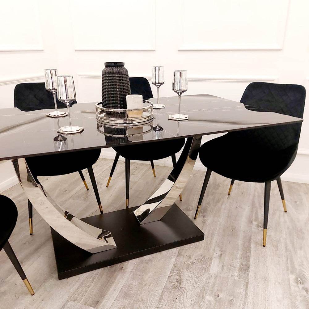 Venus 1.6 Chrome Dining Table with Black Sintered Stone Top - Smartshopper-uk