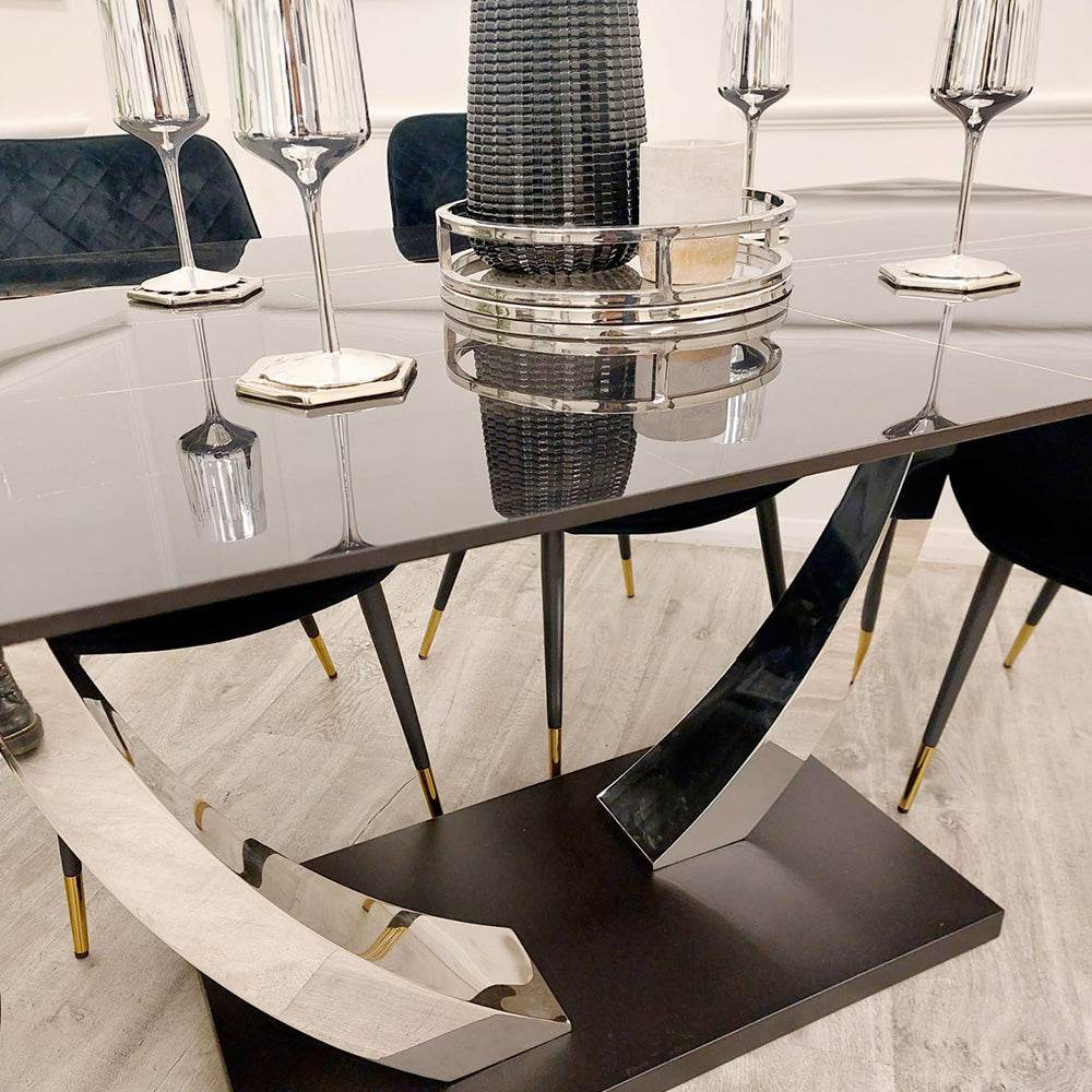 Venus 1.6 Chrome Dining Table with Black Sintered Stone Top - Smartshopper-uk