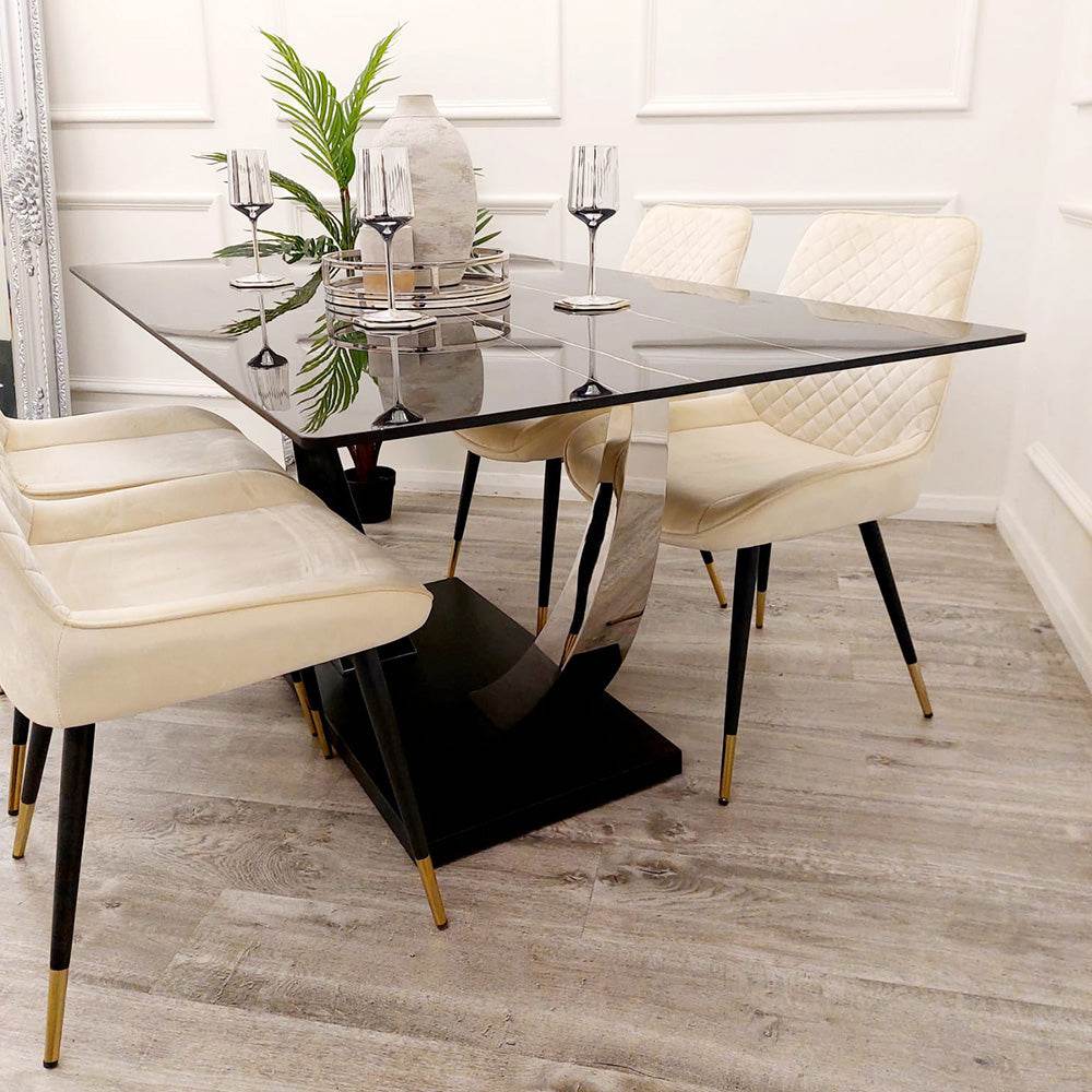 Venus 1.6 Chrome Dining Table with Black Sintered Stone Top - Smartshopper-uk