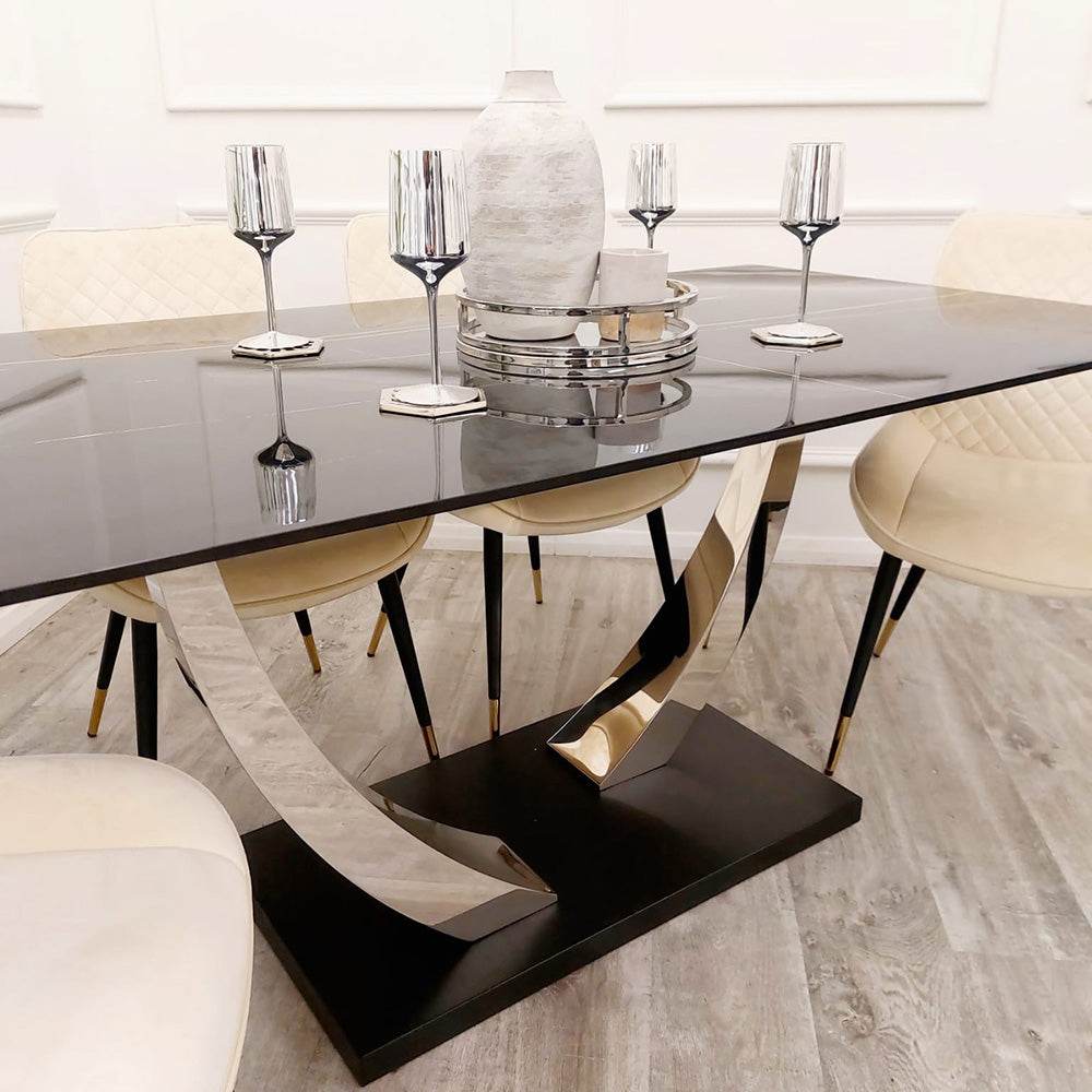 Venus 1.6 Chrome Dining Table with Black Sintered Stone Top - Smartshopper-uk