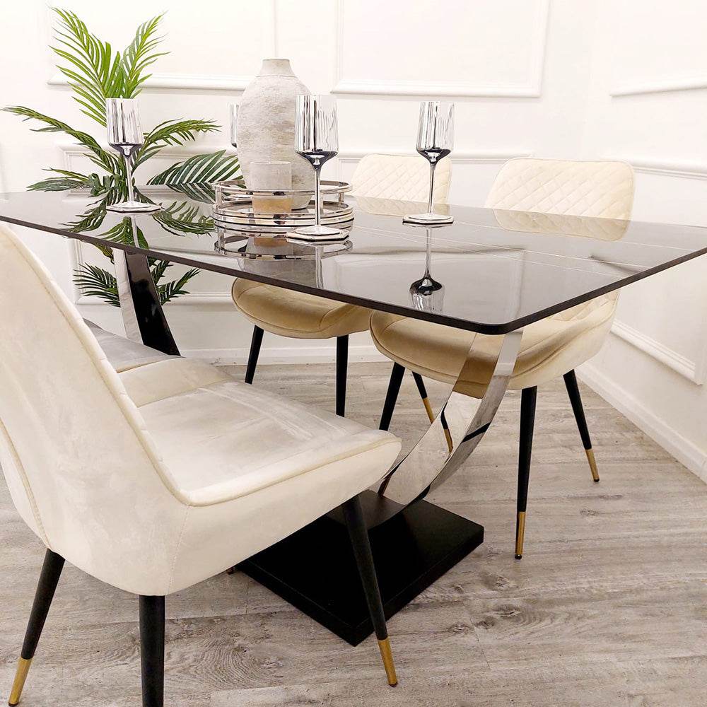 Venus 1.6 Chrome Dining Table with Black Sintered Stone Top - Smartshopper-uk