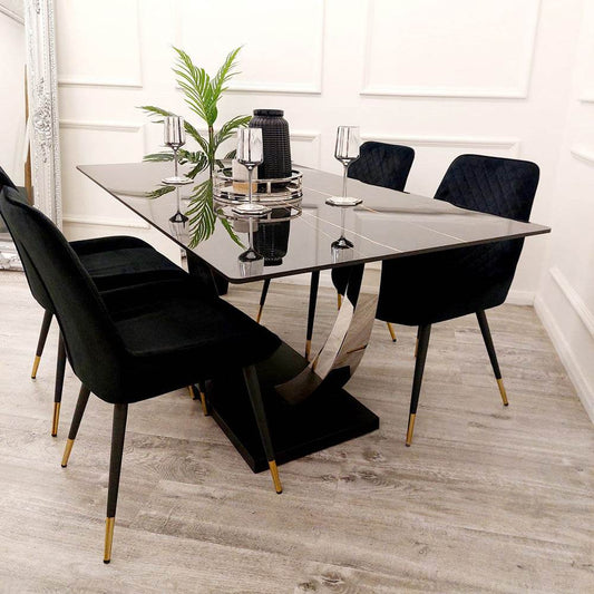 Venus Dining Table with 4 Black Luna Chairs - Smartshopper-uk